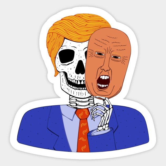 Halloween Skeleton with Scary Trump Mask Sticker by studiogooz